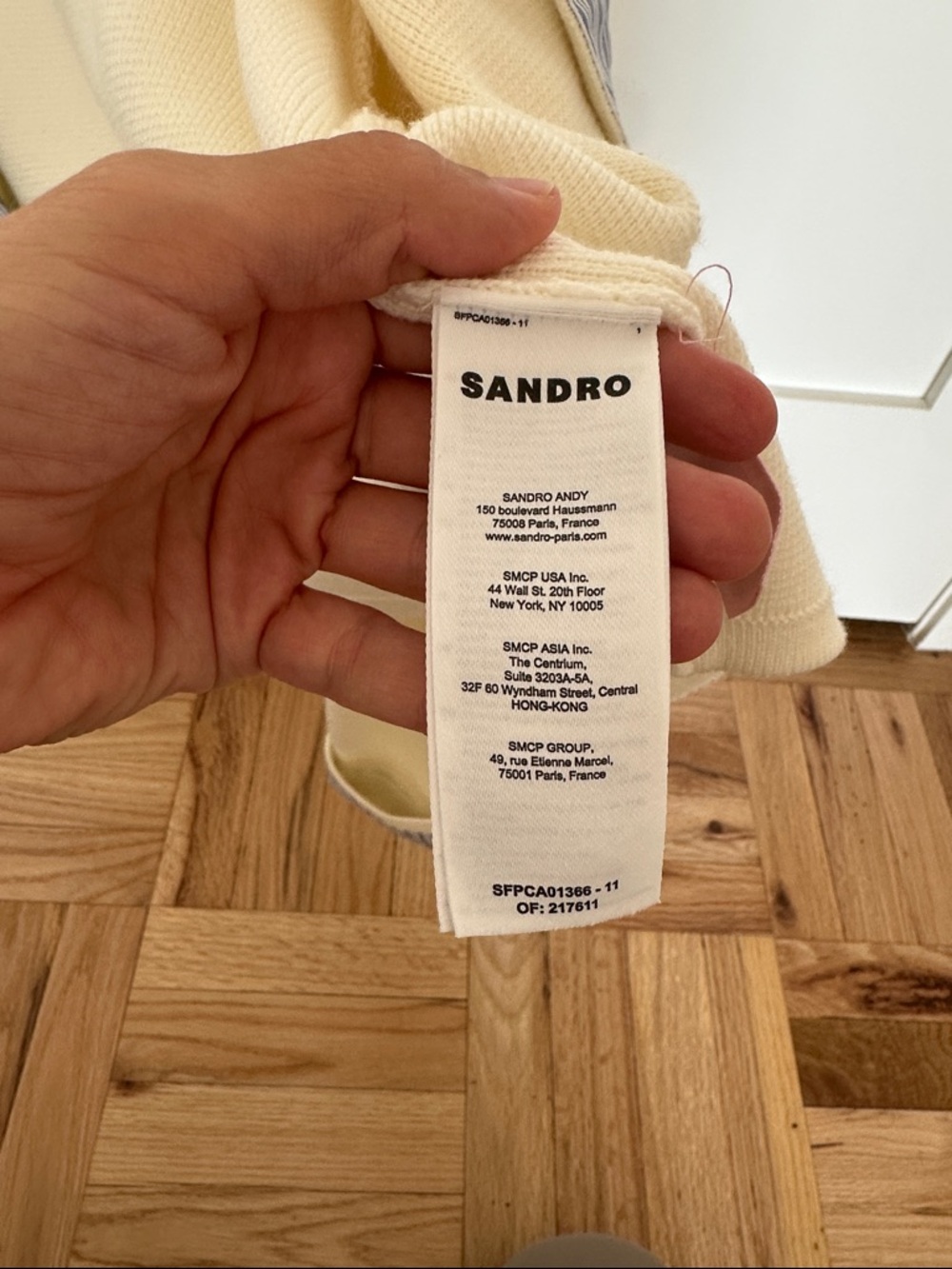 Sandro Cream Knit Cardigan with Blue Pinstripe Trim - Picture 4 of 6